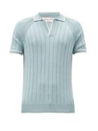 Matchesfashion.com Orlebar Brown - Deco Rib-knitted Cotton And Silk Polo Shirt - Mens - Light Green