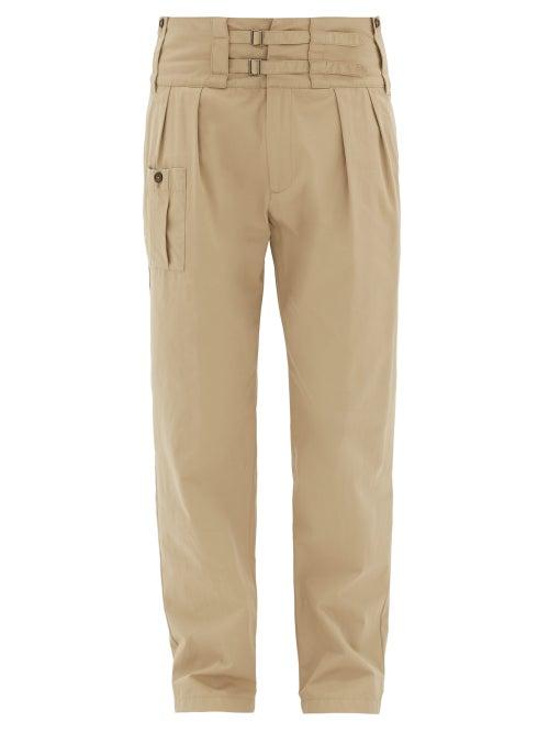Matchesfashion.com Dolce & Gabbana - Buckled-waist Double-pleat Cotton Trousers - Mens - Beige