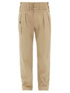 Matchesfashion.com Dolce & Gabbana - Buckled-waist Double-pleat Cotton Trousers - Mens - Beige