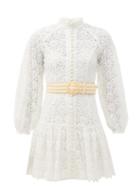 Matchesfashion.com Zimmermann - Empire Belted Guipure-lace Mini Dress - Womens - Ivory