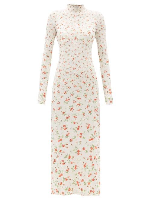 Ladies Rtw Paco Rabanne - High-neck Floral-print Jersey Midi Dress - Womens - Cream Multi
