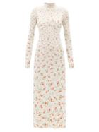 Ladies Rtw Paco Rabanne - High-neck Floral-print Jersey Midi Dress - Womens - Cream Multi