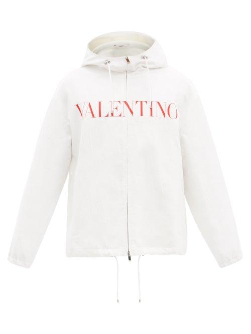Mens Rtw Valentino - Logo-print Hooded Camouflage-jacquard Jacket - Mens - White