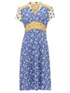 Matchesfashion.com Hvn - Morgan Floral Print Silk Midi Dress - Womens - Blue Multi