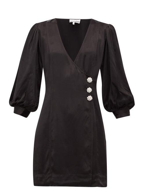 Matchesfashion.com Ganni - Crystal Embellished Satin Mini Dress - Womens - Black