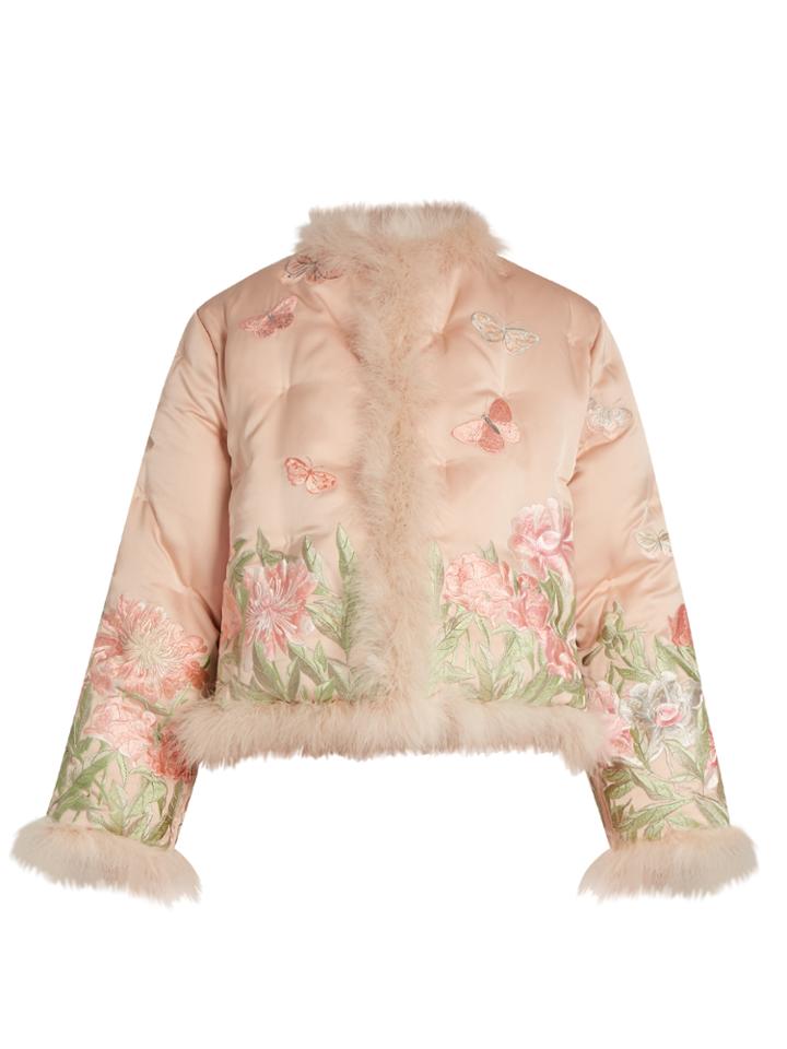 Alexander Mcqueen Embroidered Feather-trimmed Silk Jacket