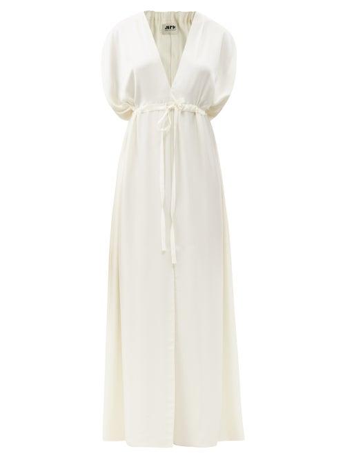 Matchesfashion.com Maison Rabih Kayrouz - Drawstring-waist Satin Maxi Dress - Womens - White