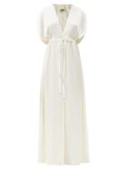 Matchesfashion.com Maison Rabih Kayrouz - Drawstring-waist Satin Maxi Dress - Womens - White