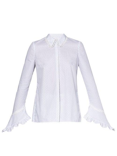 Matchesfashion.com Erdem - Alaric Dot-print Lace-collar Poplin Shirt - Womens - White Multi