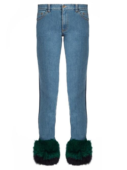 Muveil Fur-panel Mid-rise Slim-leg Jeans