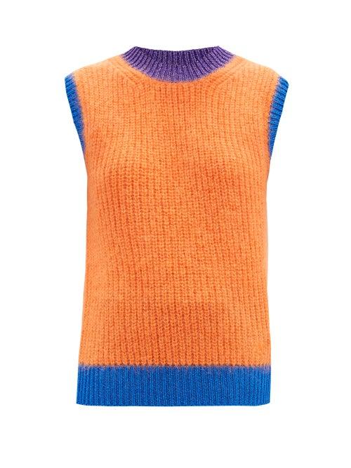 Matchesfashion.com Valentino - Logo-embroidered Ribbed Mohair-blend Tank Top - Womens - Orange Multi