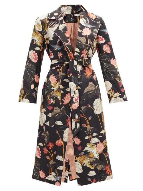 Matchesfashion.com Etro - Zante Floral-print Belted Silk Coat - Womens - Black Multi