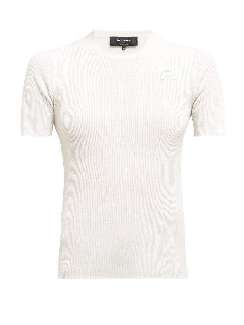 Matchesfashion.com Rochas - R Embroidered Ribbed Cotton Top - Womens - White