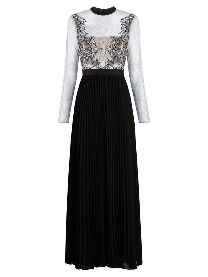 Self-portrait Moni Lace And Pleated-crepe Maxi Dress