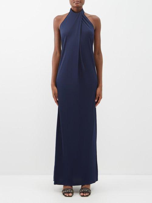 Zeus + Dione - Crocus Halterneck Crepe Maxi Dress - Womens - Dark Navy