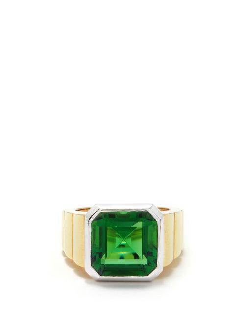 Yvonne Lon - Topaz, 9kt White And Yellow-gold Ring - Womens - Green Multi
