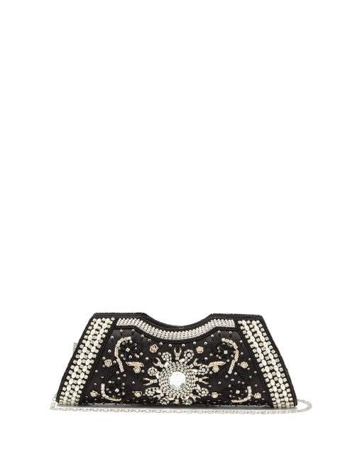 Matchesfashion.com Shrimps - Dallas Crystal, Faux-pearl And Beaded Satin Clutch - Womens - Black