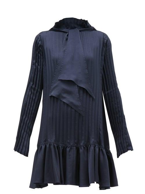 Matchesfashion.com Jw Anderson - Pleated Neck Tie Satin Mini Dress - Womens - Navy