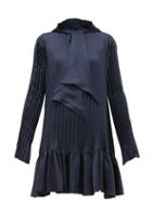 Matchesfashion.com Jw Anderson - Pleated Neck Tie Satin Mini Dress - Womens - Navy