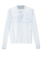 Self-portrait - Ruffled Chiffon Blouse - Womens - Light Blue