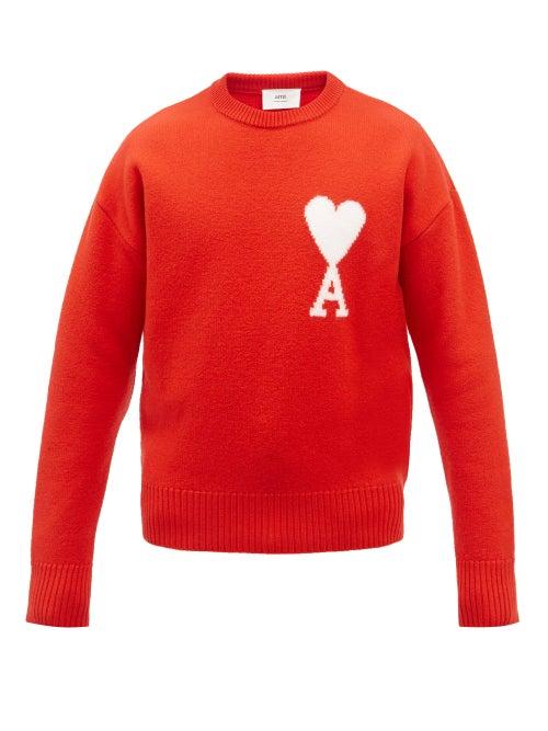 Ami - Ami De Caur Brushed-wool Sweater - Mens - Red