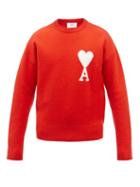 Ami - Ami De Caur Brushed-wool Sweater - Mens - Red