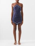 Staud - Megan Halterneck Swirl-print Linen Mini Dress - Womens - Navy White