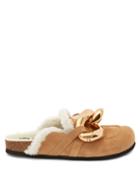 Jw Anderson - Chain Shearling-lined Suede Slides - Womens - Beige
