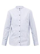 Matchesfashion.com Cefinn - Mandarin Collar Striped Cotton Poplin Shirt - Womens - Blue White