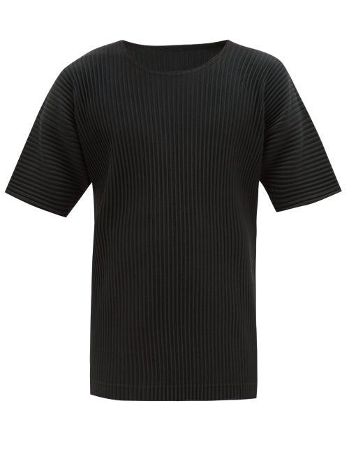 Matchesfashion.com Homme Plisse Issey Miyake - Round Neck Pleated T Shirt - Mens - Black