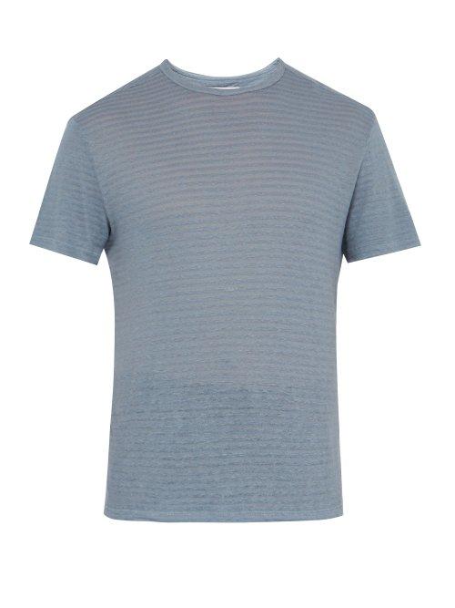 Matchesfashion.com Officine Gnrale - Striped Cotton And Linen Blend T Shirt - Mens - Blue