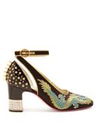 Matchesfashion.com Gucci - Caspar Dragon Embroidered Satin Pumps - Womens - Black Multi