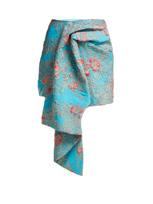 Matchesfashion.com Halpern - Draped Metallic Cloqu Mini Skirt - Womens - Blue Multi