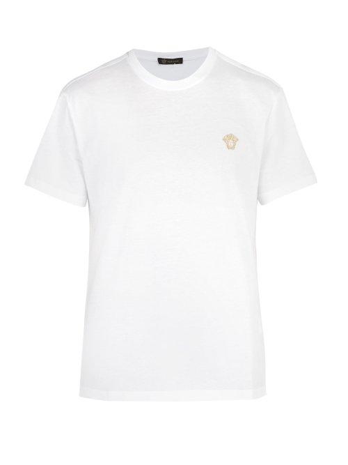 Matchesfashion.com Versace - Logo Embroidered Cotton T Shirt - Mens - White