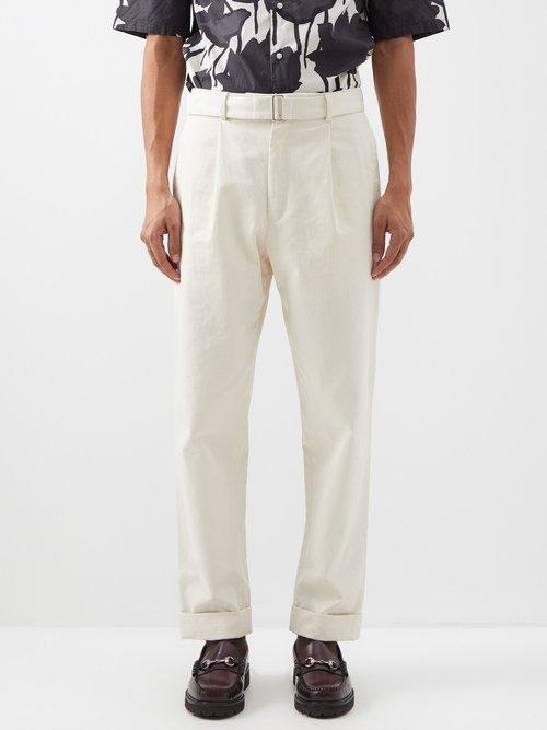 Officine Gnrale - Hugo Belted Organic Cotton-twill Trousers - Mens - Cream