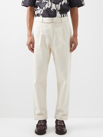 Officine Gnrale - Hugo Belted Organic Cotton-twill Trousers - Mens - Cream