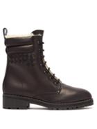 Matchesfashion.com Bottega Veneta - Shearling Lined Leather Combat Boots - Womens - Black