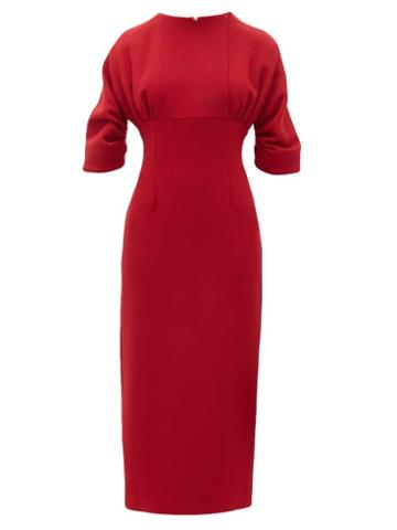 Matchesfashion.com Emilia Wickstead - Hannah Gathered Wool Crepe Midi Dress - Womens - Dark Red