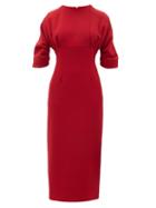 Matchesfashion.com Emilia Wickstead - Hannah Gathered Wool Crepe Midi Dress - Womens - Dark Red