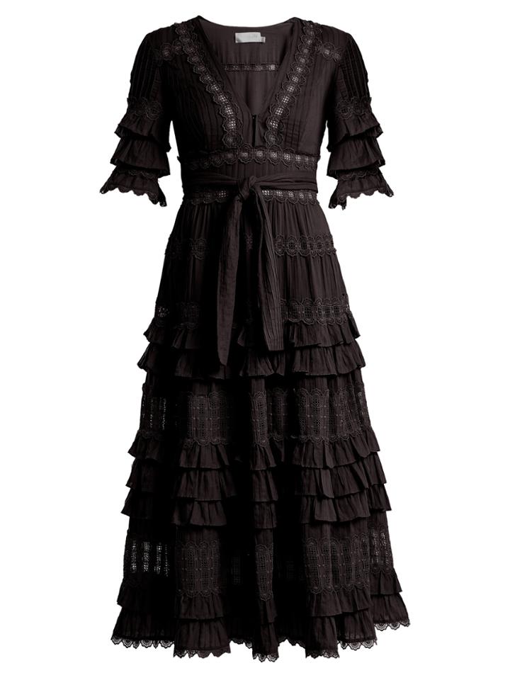 Zimmermann Corsair Deep V-neck Ruffled Cotton Dress