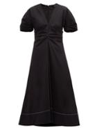 Matchesfashion.com Proenza Schouler - Gathered Cotton Blend Midi Dress - Womens - Black