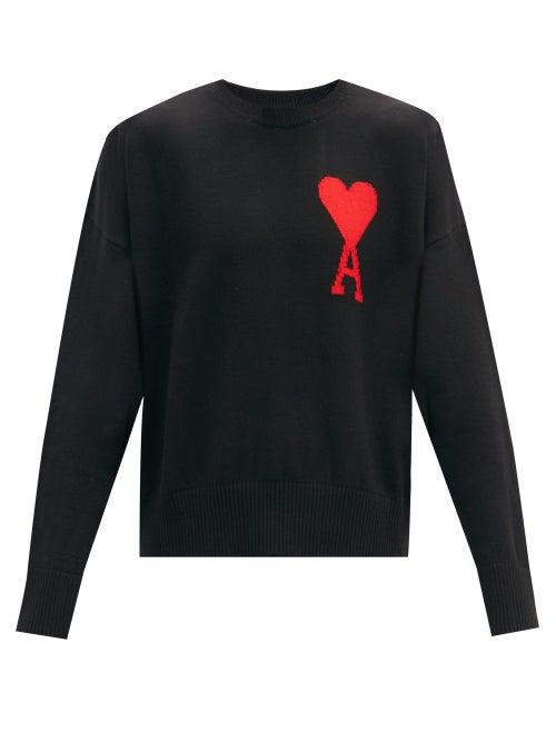 Matchesfashion.com Ami - Ami De Caur-intarsia Wool Sweater - Mens - Black