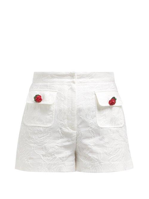 Matchesfashion.com Dolce & Gabbana - High Rise Cotton Blend Floral Jacquard Shorts - Womens - White