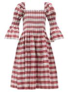 Ladies Rtw Molly Goddard - Aditi Shirred Cotton-blend Tartan Dress - Womens - Red Multi