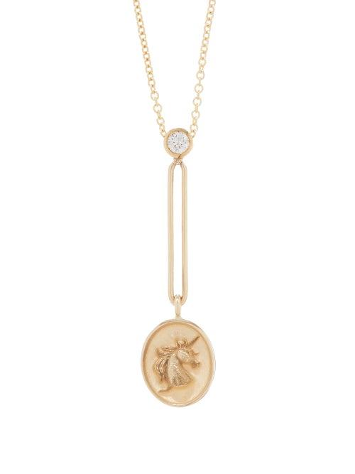 Matchesfashion.com Retrouvai - Fantasy Unicorn Diamond & Gold Necklace - Womens - Gold