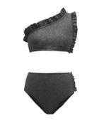 Matchesfashion.com Leslie Amon - Tamini Asymmetric Metallic Bikini - Womens - Black