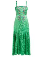 Matchesfashion.com Saloni - Karen Floral Jacquard Silk Midi Dress - Womens - Green Multi