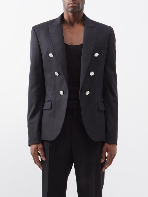Balmain - Double-breasted Wool-twill Jacket - Mens - Black