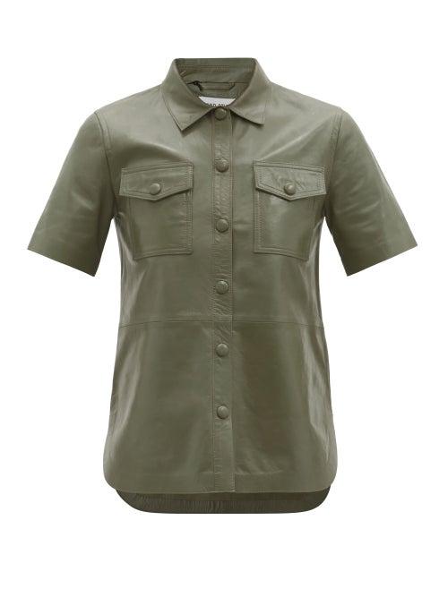 Matchesfashion.com Stand Studio - Danna Short-sleeved Leather Shirt - Womens - Khaki