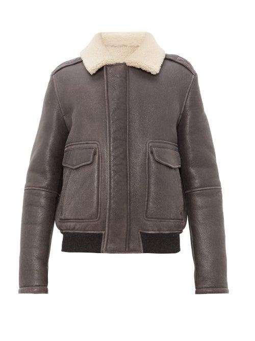 Matchesfashion.com Yves Salomon - Flap Pocket Shearling Aviator Jacket - Mens - Grey Multi